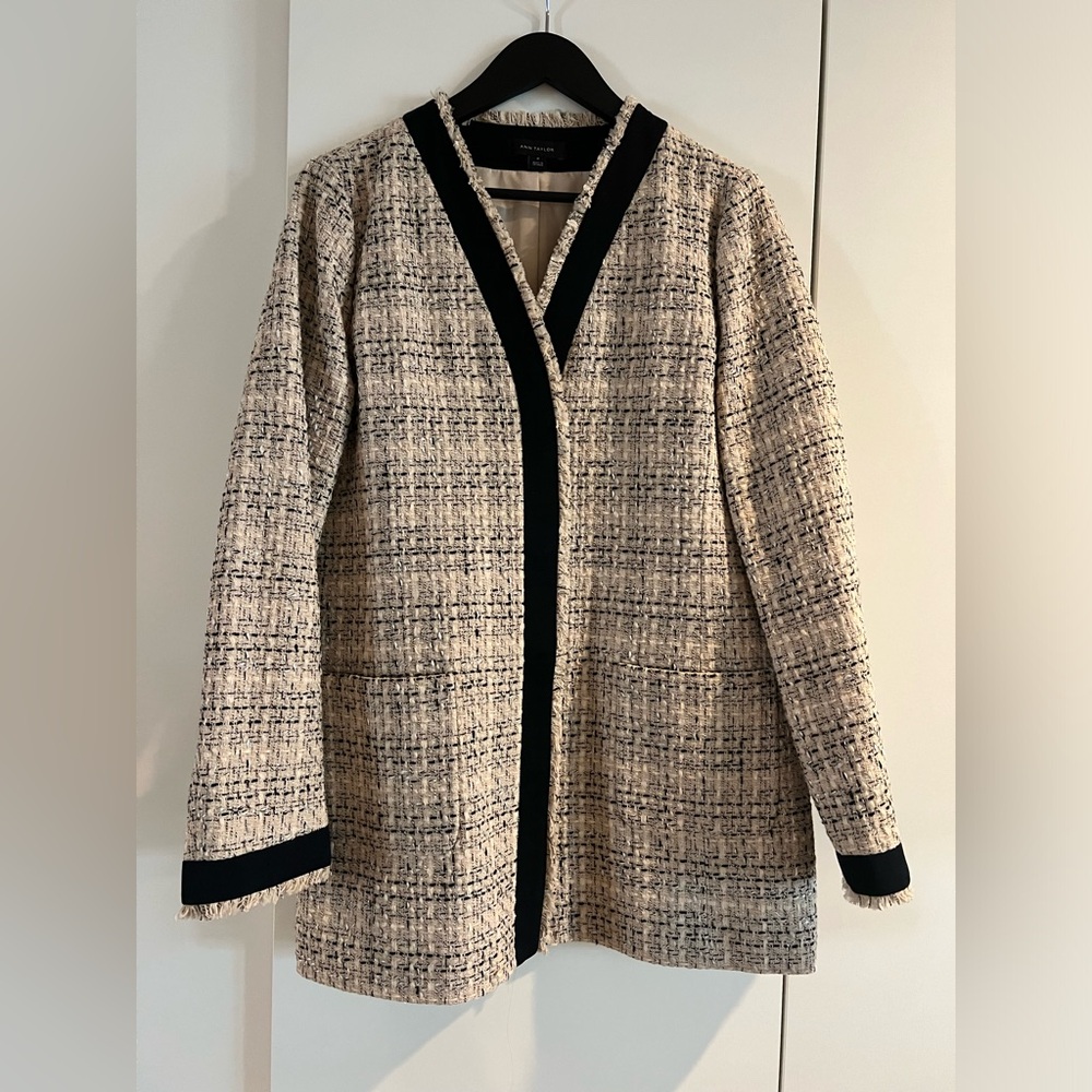 Anne Taylor Women's Tweed Jacket with Black Trim